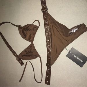 Pretty Little Thing brown buckle bikini